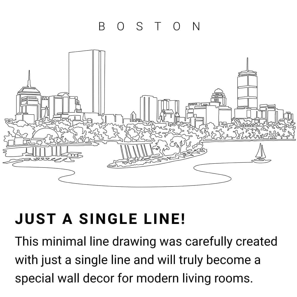Boston Skyline Charles RIver Continuous Line Drawing Art Work Boston Skyline Charles RIver Continuous Line Drawing Art Work