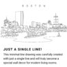 Boston Skyline Charles RIver Continuous Line Drawing Art Work