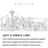 Seattle Skyline Continuous Line Drawing Art Work