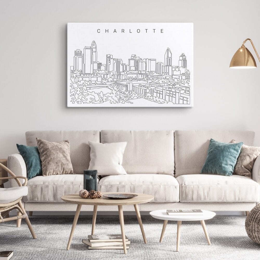 Charlotte NC Skyline Canvas Art Print Lifestyle Charlotte NC Skyline Canvas Art Print Lifestyle