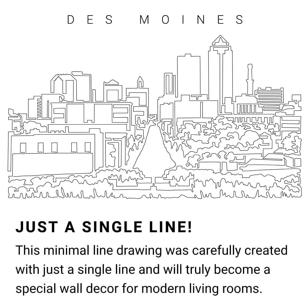 Des Moines Skyline Continuous Line Drawing Art Work Des Moines Skyline Continuous Line Drawing Art Work