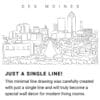 Des Moines Skyline Continuous Line Drawing Art Work