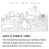 Des Moines Skyline Continuous Line Drawing Art Work