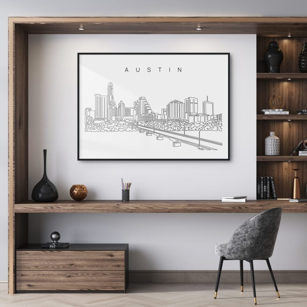 Framed Austin TX Wall Art for Home Office Framed Austin TX Wall Art for Home Office