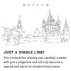 Moscow Skyline Continuous Line Drawing Art Work