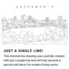 Sacramento Skyline Continuous Line Drawing Art Work