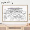 Seoul Korea Continuous Line Drawing Art Work