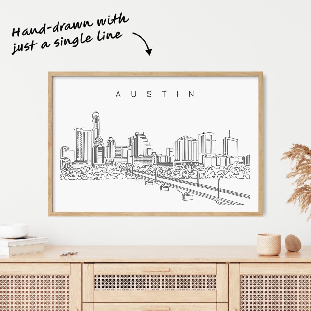 Austin Skyline One Line Drawing Art - Dark Austin Skyline One Line Drawing Art - Dark