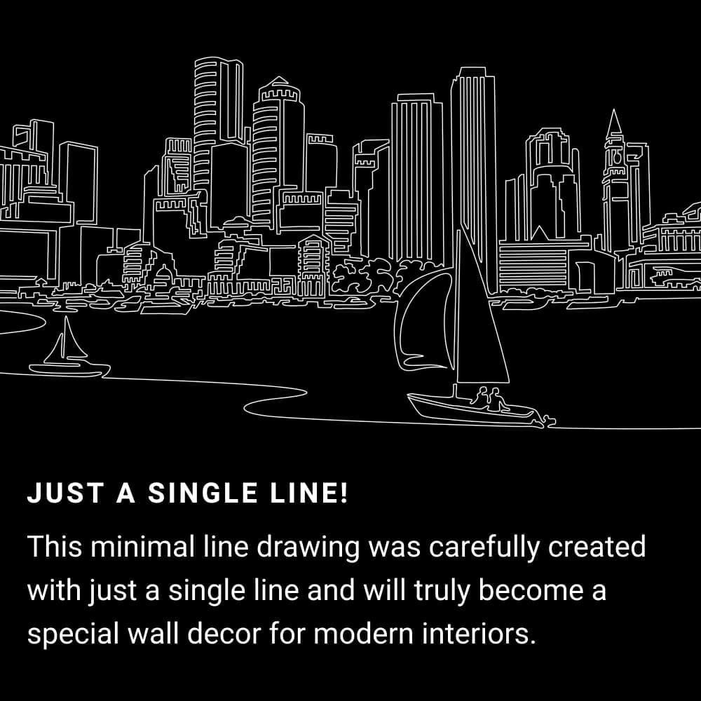 Boston Harbor One Line Drawing Art - Dark Boston Harbor One Line Drawing Art - Dark