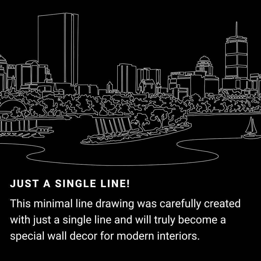 Boston Skyline One Line Drawing Art - Dark Boston Skyline One Line Drawing Art - Dark