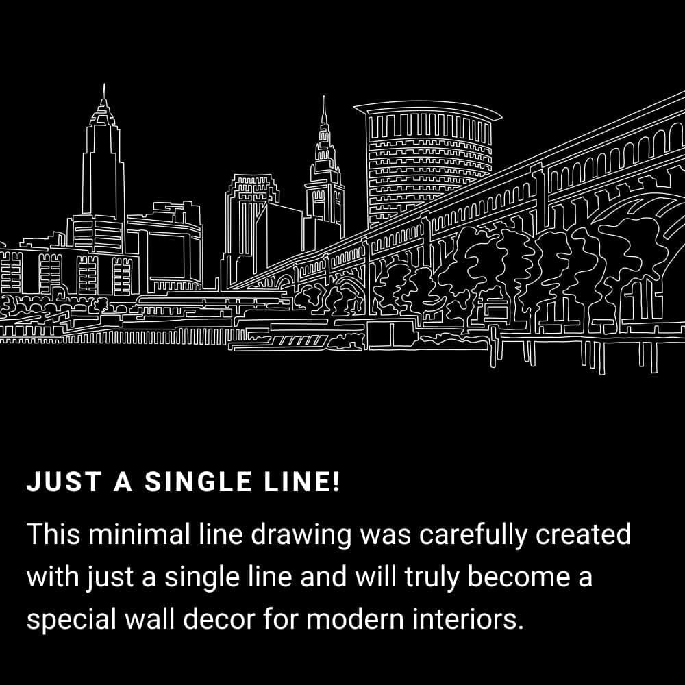 Cleveland Skyline One Line Drawing Art - Dark Cleveland Skyline One Line Drawing Art - Dark