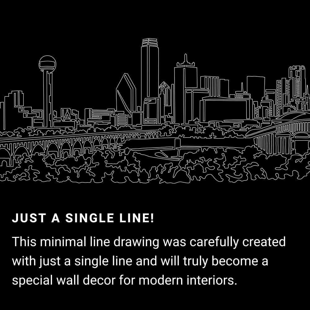 Dallas TX One Line Drawing Art - Dark Dallas TX One Line Drawing Art - Dark