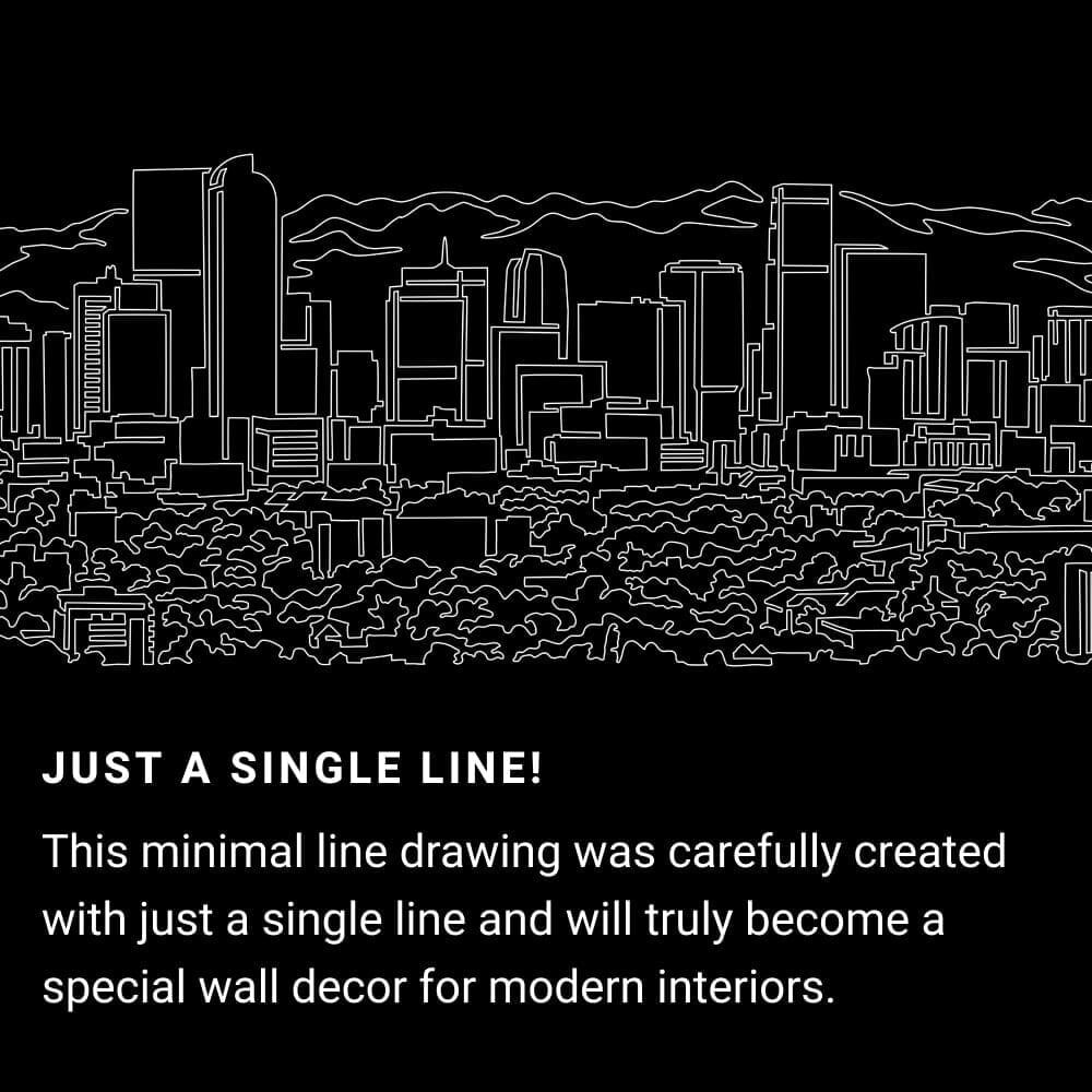 Denver Skyline One Line Drawing Art - Dark Denver Skyline One Line Drawing Art - Dark