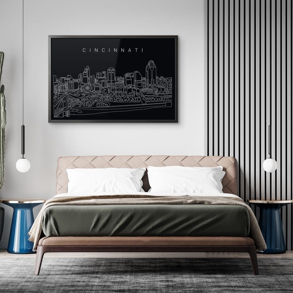 Framed Cincinnati Wall Art for Bed Room - Dark Framed Cincinnati Wall Art for Bed Room - Dark