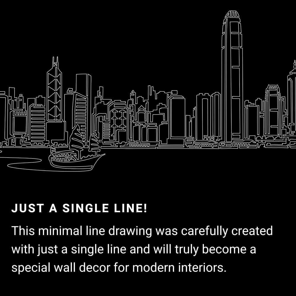 Hong Kong One Line Drawing Art - Dark Hong Kong One Line Drawing Art - Dark