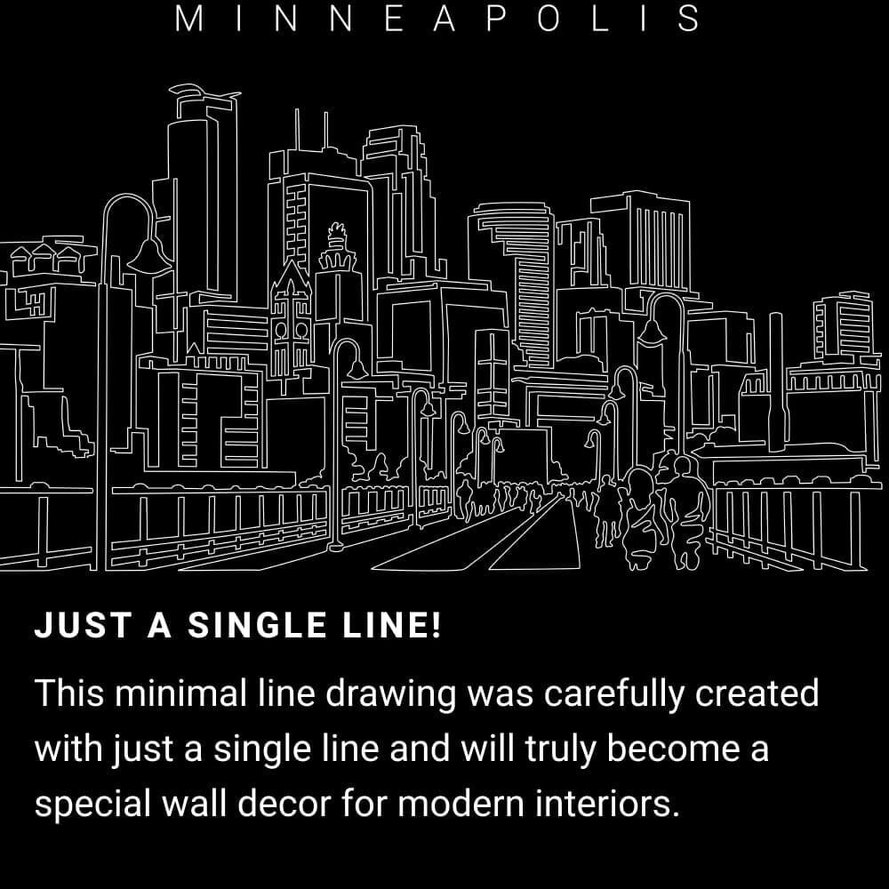 Minneapolis Skyline One Line Drawing Art - Dark Minneapolis Skyline One Line Drawing Art - Dark