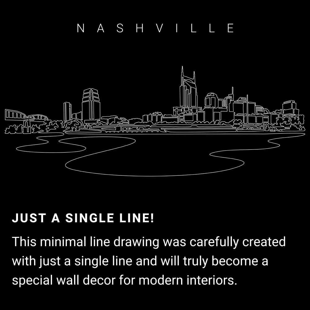Nashville Skyline One Line Drawing Art - Dark Nashville Skyline One Line Drawing Art - Dark