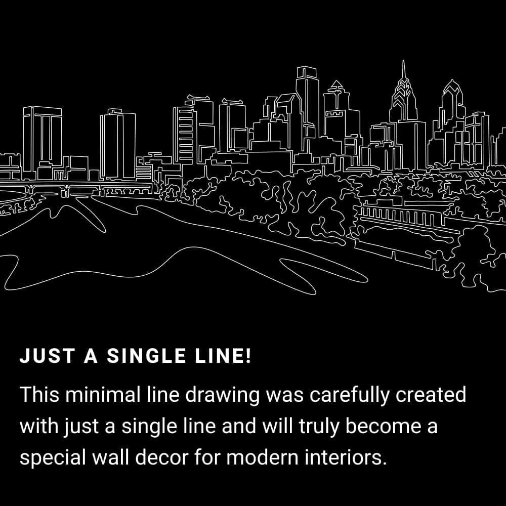 Philadelphia Skyline One Line Drawing Art - Dark Philadelphia Skyline One Line Drawing Art - Dark
