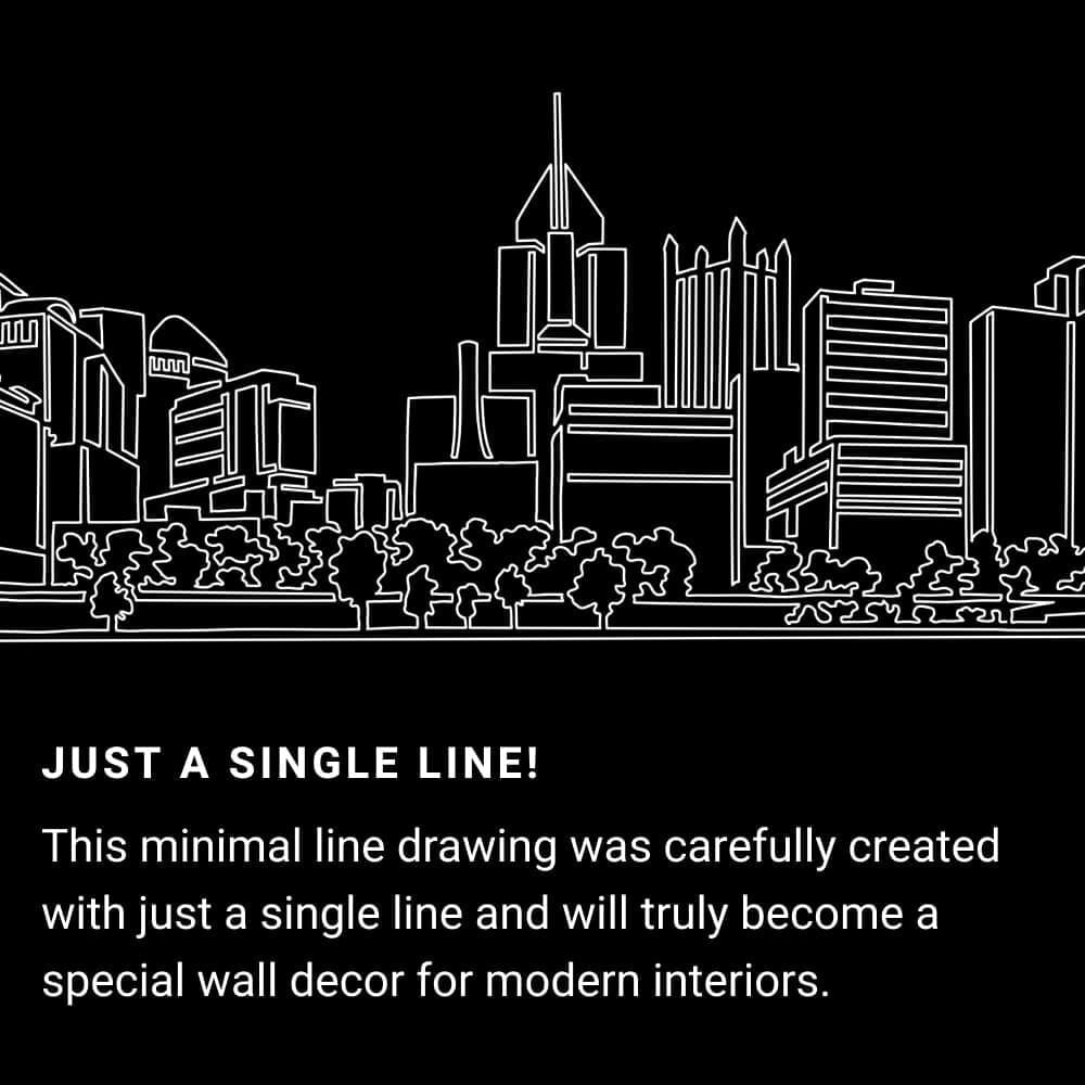 Pittsburgh Skyline One Line Drawing Art - Dark Pittsburgh Skyline One Line Drawing Art - Dark