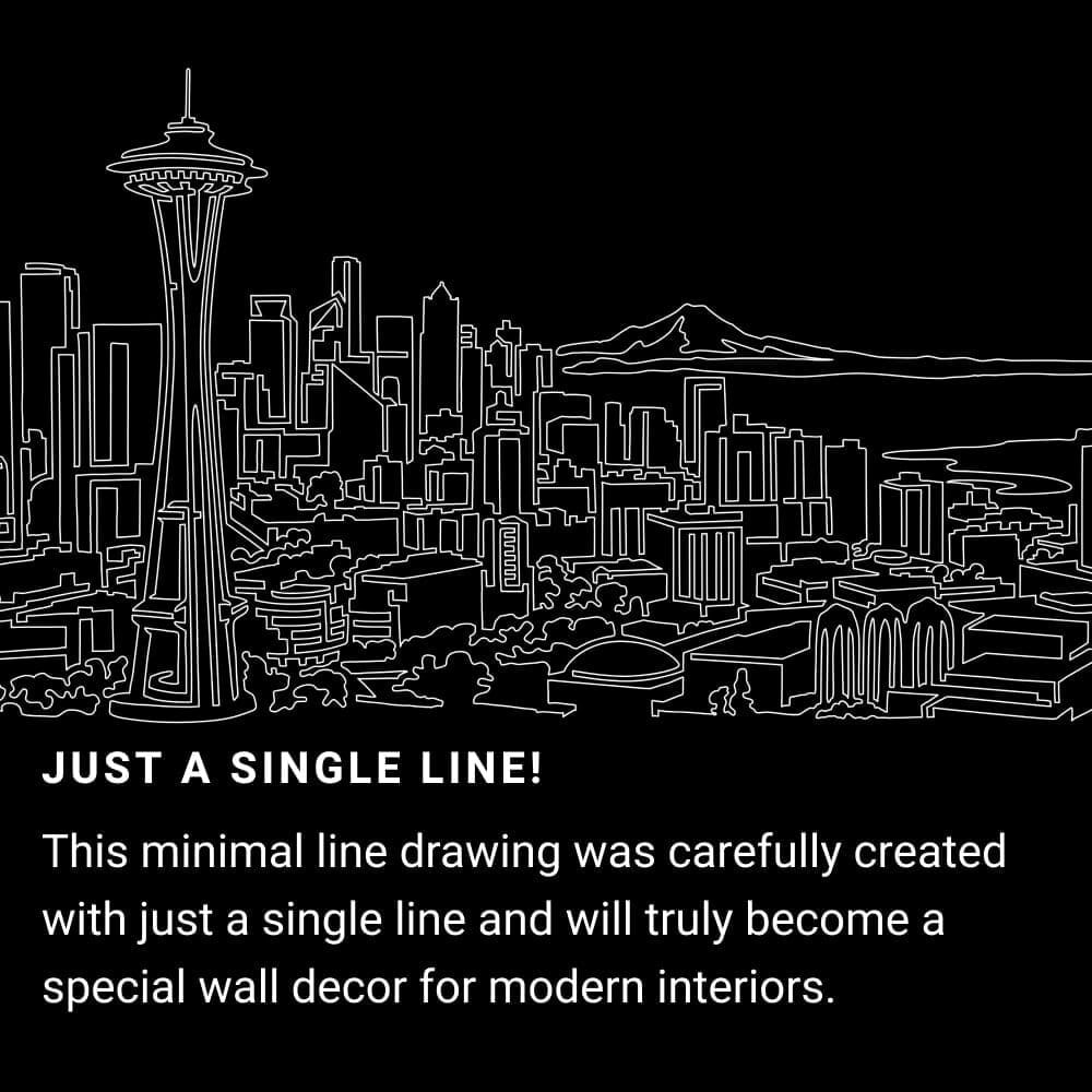 Seattle Skyline One Line Drawing Art - Dark Seattle Skyline One Line Drawing Art - Dark