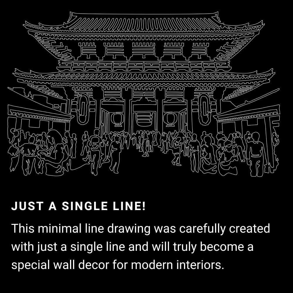 Asakusa Tokyo Japan One Line Drawing Art - Dark Asakusa Tokyo Japan One Line Drawing Art - Dark
