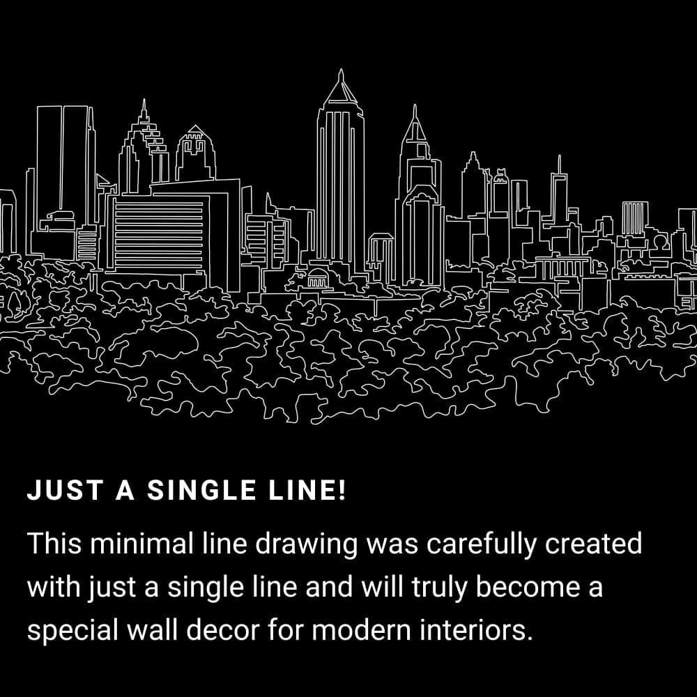 Atlanta Skyline One Line Drawing Art - Dark Atlanta Skyline One Line Drawing Art - Dark