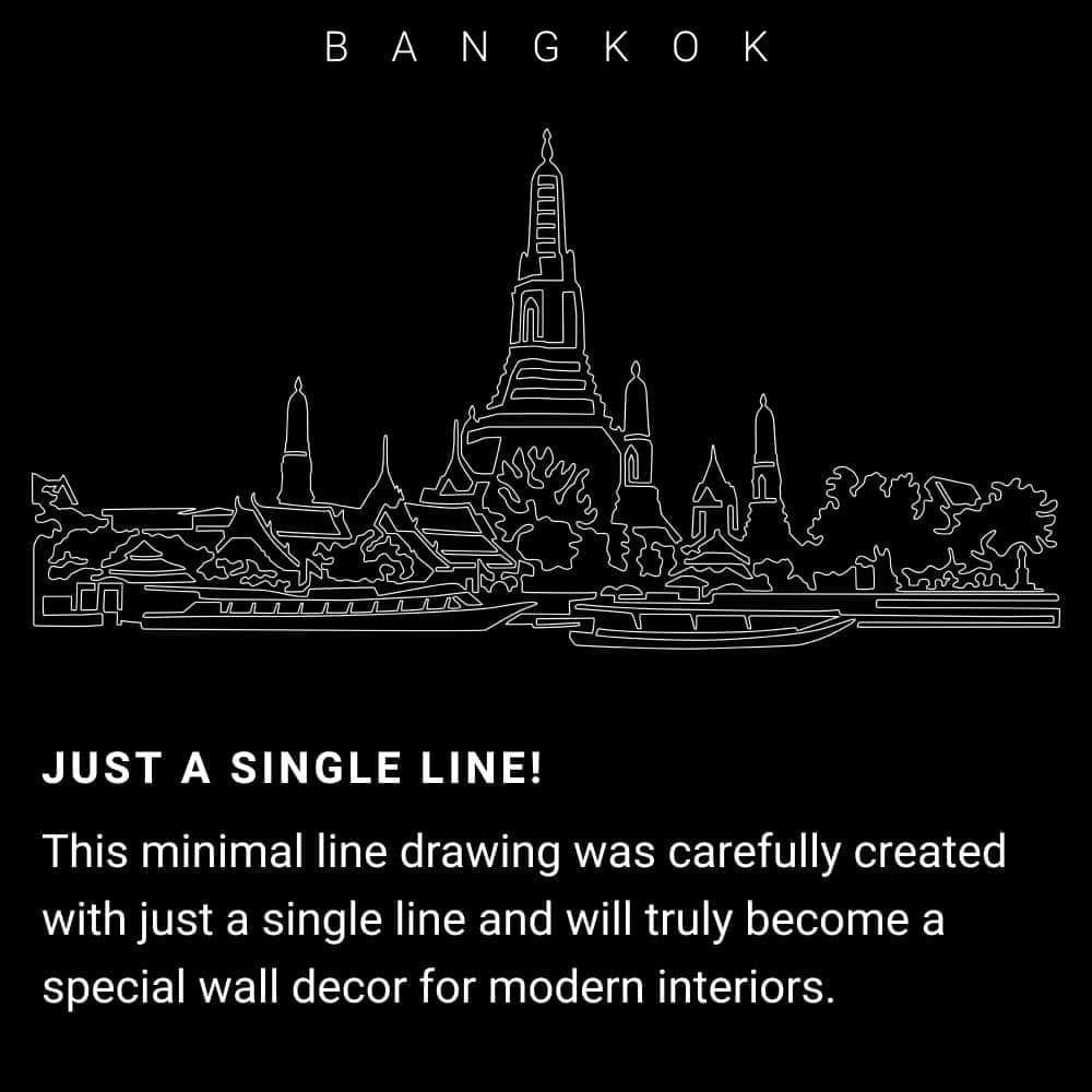 Bangkok Temple One Line Drawing Art - Dark Bangkok Temple One Line Drawing Art - Dark