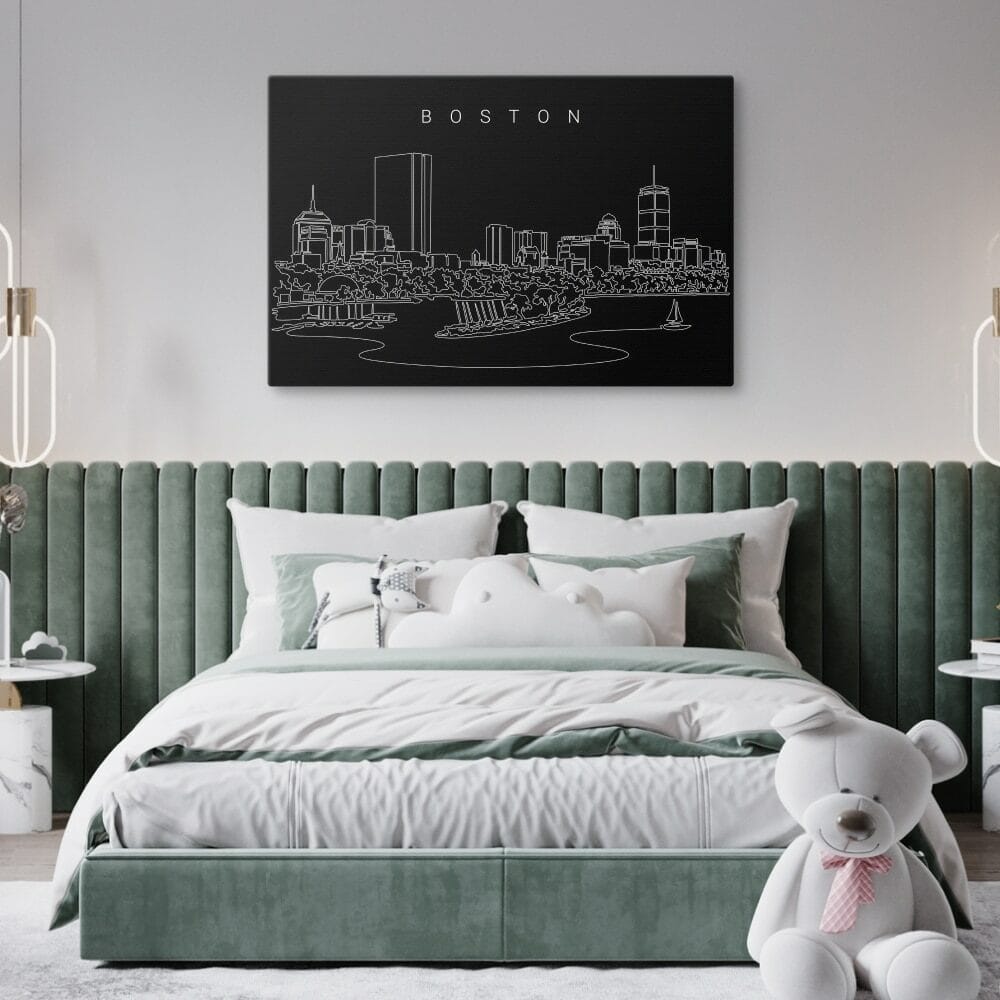 Boston Skyline Canvas Art Print - Charles River - Bed Room - Dark Boston Skyline Canvas Art Print - Charles River - Bed Room - Dark