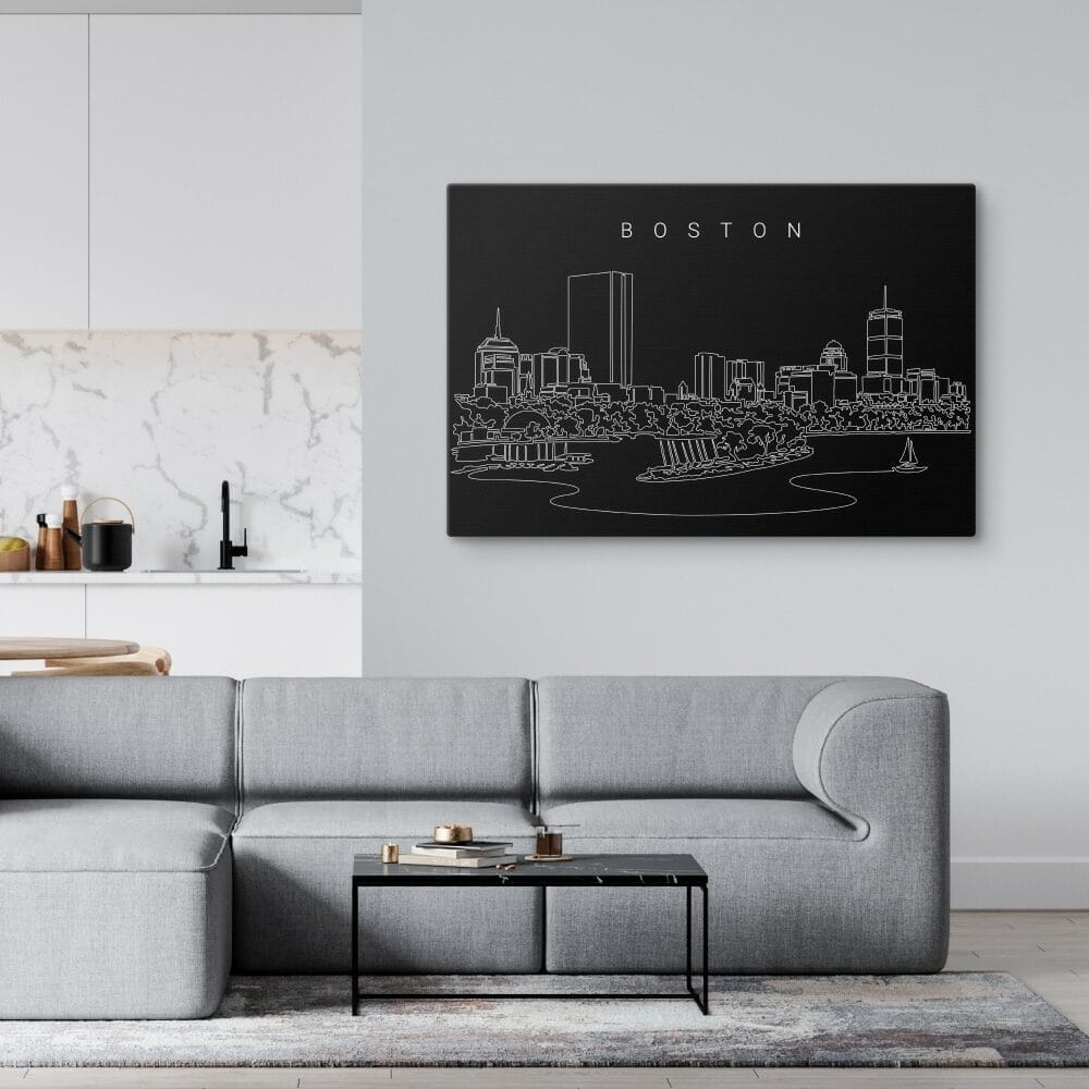 Boston Skyline Canvas Art Print - Charles River - Living Room - Dark Boston Skyline Canvas Art Print - Charles River - Living Room - Dark