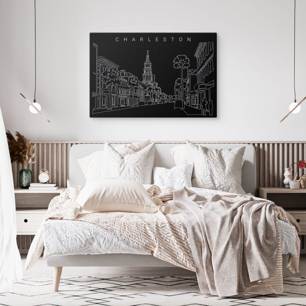 Charleston SC Canvas Art Print - Bed Room - Dark Charleston SC Canvas Art Print - Bed Room - Dark