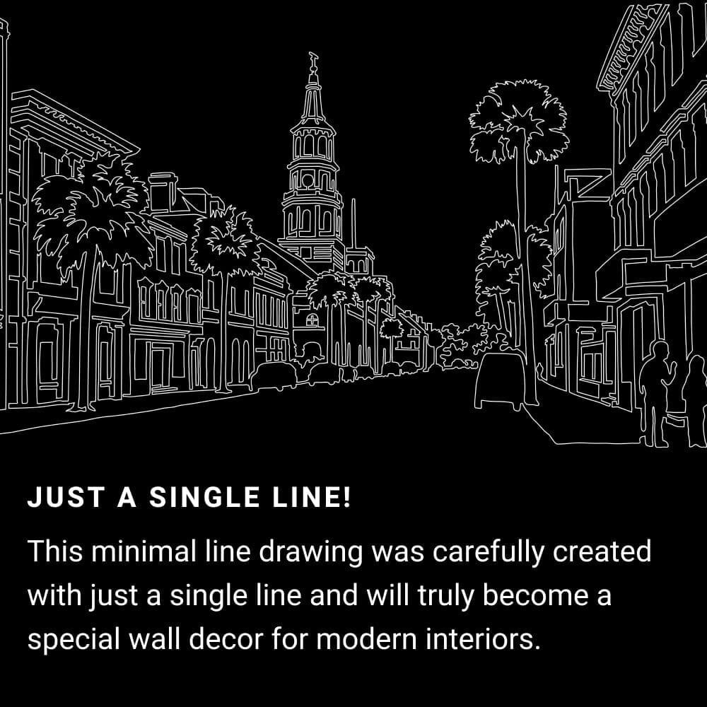 Charleston SC One Line Drawing Art - Dark Charleston SC One Line Drawing Art - Dark
