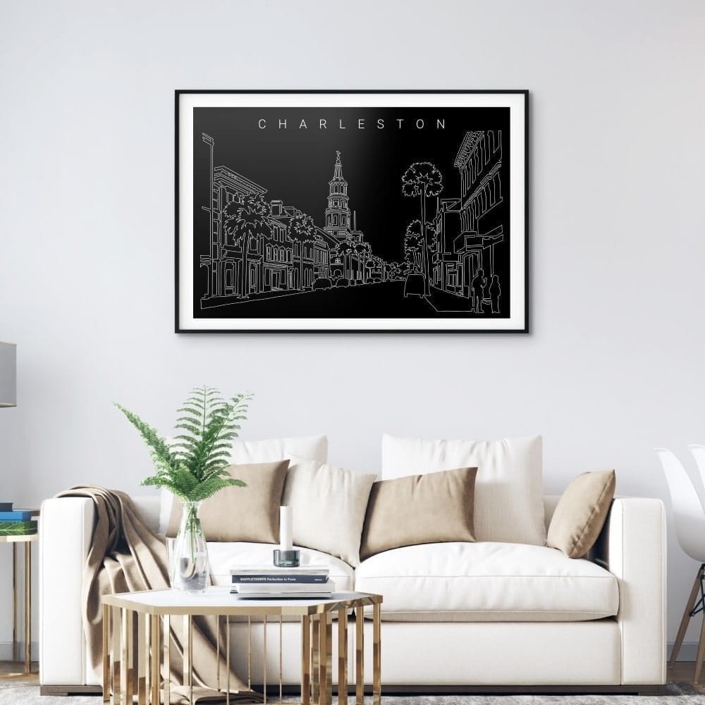 Charleston SC Skyline Art Print for Living Room - Dark Charleston SC Skyline Art Print for Living Room - Dark