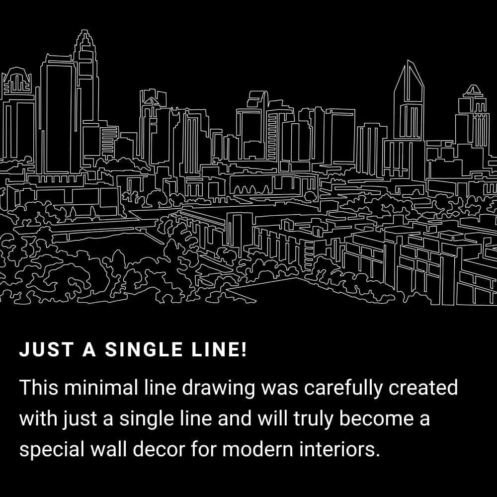 Charlotte NC One Line Drawing Art - Dark Charlotte NC One Line Drawing Art - Dark