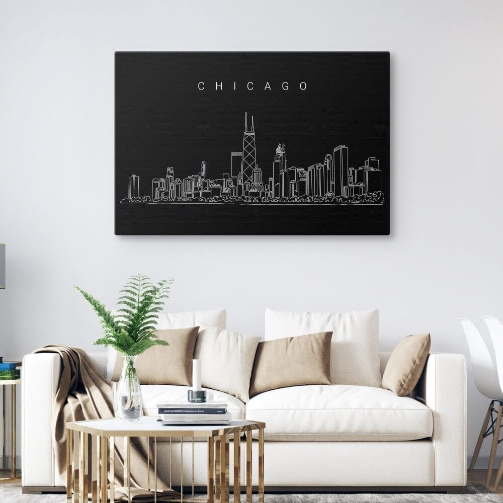 Chicago Skyline Canvas Art Print - Living Room - Dark Chicago Skyline Canvas Art Print - Living Room - Dark