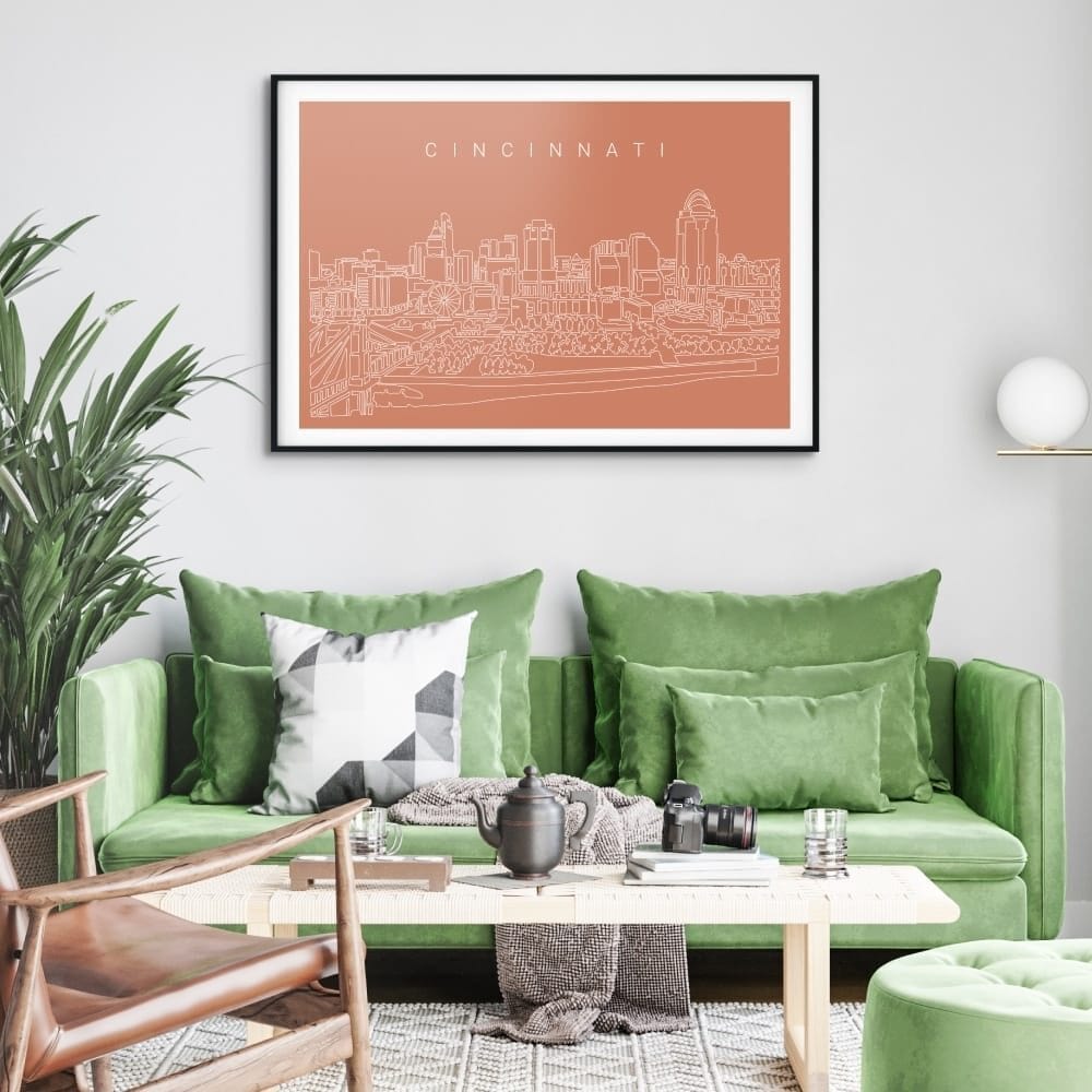 Cincinnati Skyline Art Print for Living Room - Dark Cincinnati Skyline Art Print for Living Room - Dark