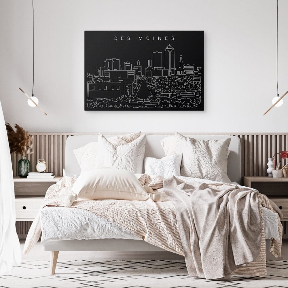 Des Moines Skyline Canvas Art Print - Bed Room - Dark Des Moines Skyline Canvas Art Print - Bed Room - Dark