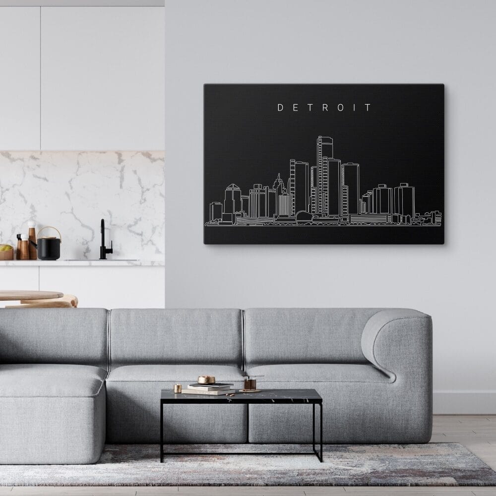 Detroit Skyline Canvas Art Print - Living Room - Dark Detroit Skyline Canvas Art Print - Living Room - Dark