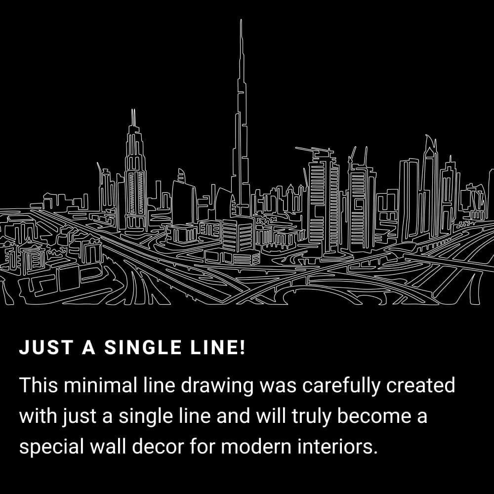 Dubai Skyline One Line Drawing Art - Dark Dubai Skyline One Line Drawing Art - Dark