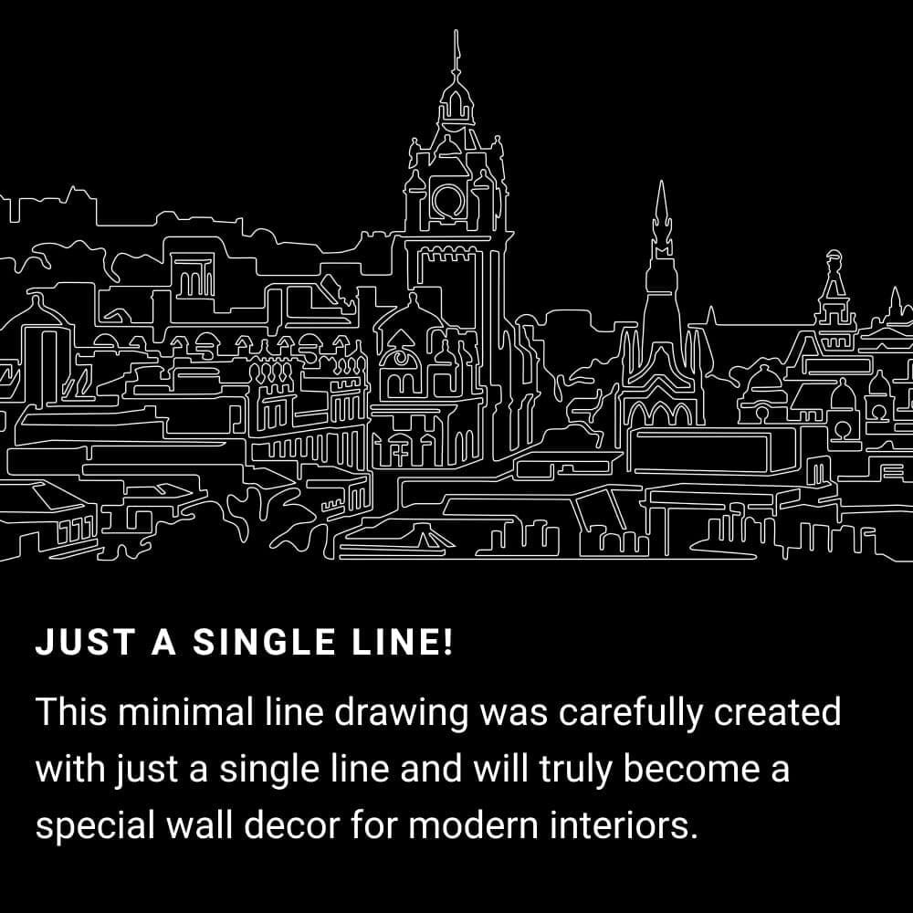 Edinburgh Skyline One Line Drawing Art - Dark Edinburgh Skyline One Line Drawing Art - Dark