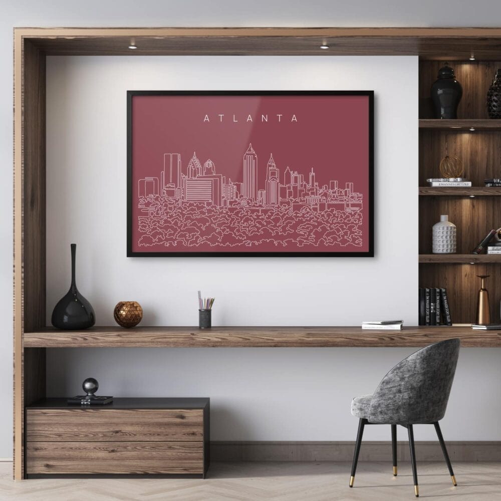Framed Atlanta Skyline Wall Art for Bed Room - Dark-1 Framed Atlanta Skyline Wall Art for Bed Room - Dark-1