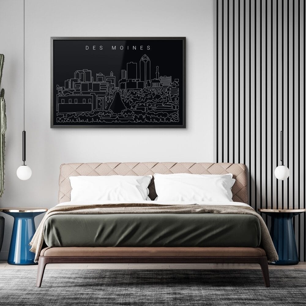 Framed Des Moines Iowa Wall Art for Bed Room - Dark Framed Des Moines Iowa Wall Art for Bed Room - Dark