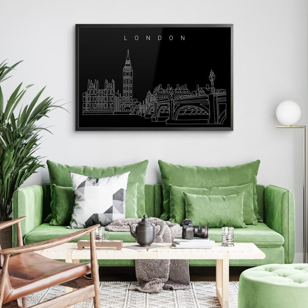 Framed London Skyline Wall Art for Living Room - Dark Framed London Skyline Wall Art for Living Room - Dark