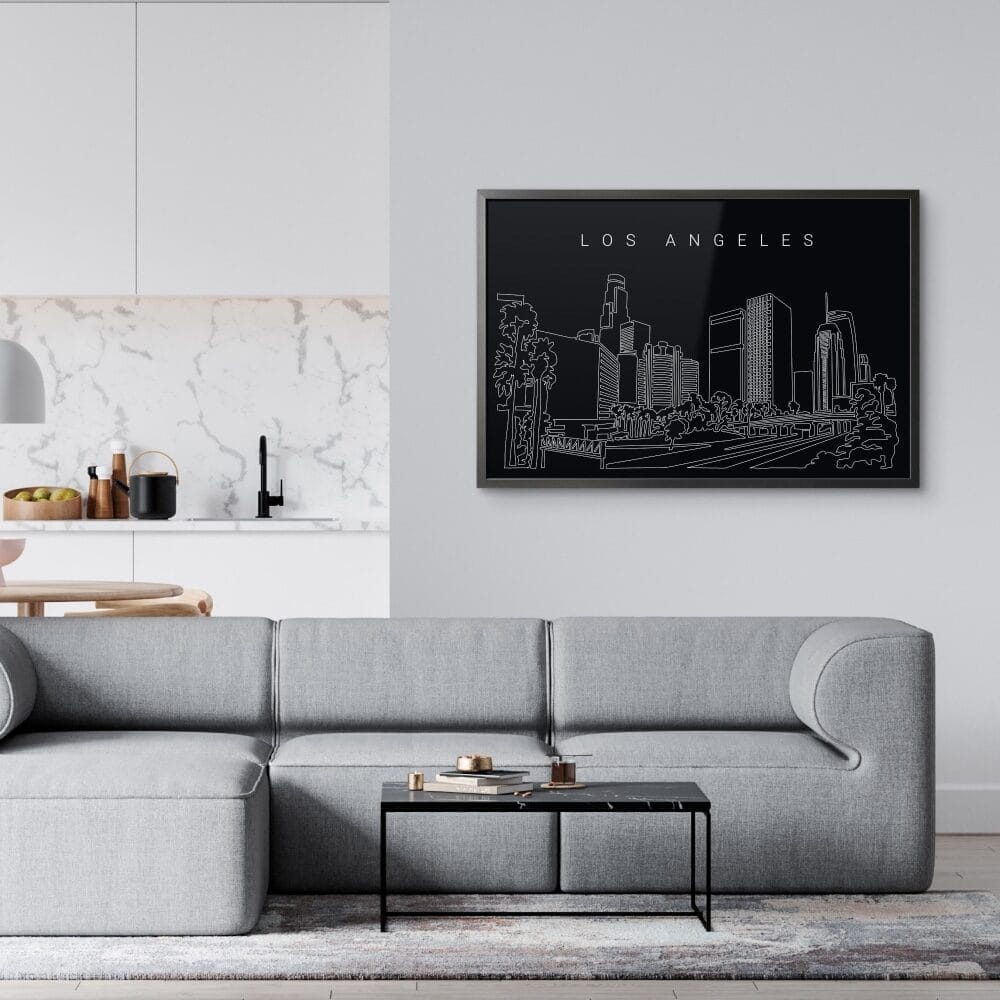 Framed Los Angeles Skyline Wall Art for Living Room - Dark Framed Los Angeles Skyline Wall Art for Living Room - Dark