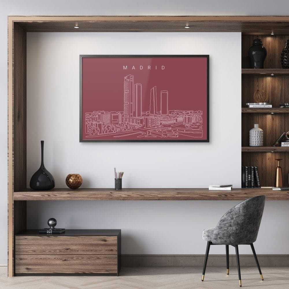 Framed Madrid Skyline Wall Art for Home Office - Dark Framed Madrid Skyline Wall Art for Home Office - Dark