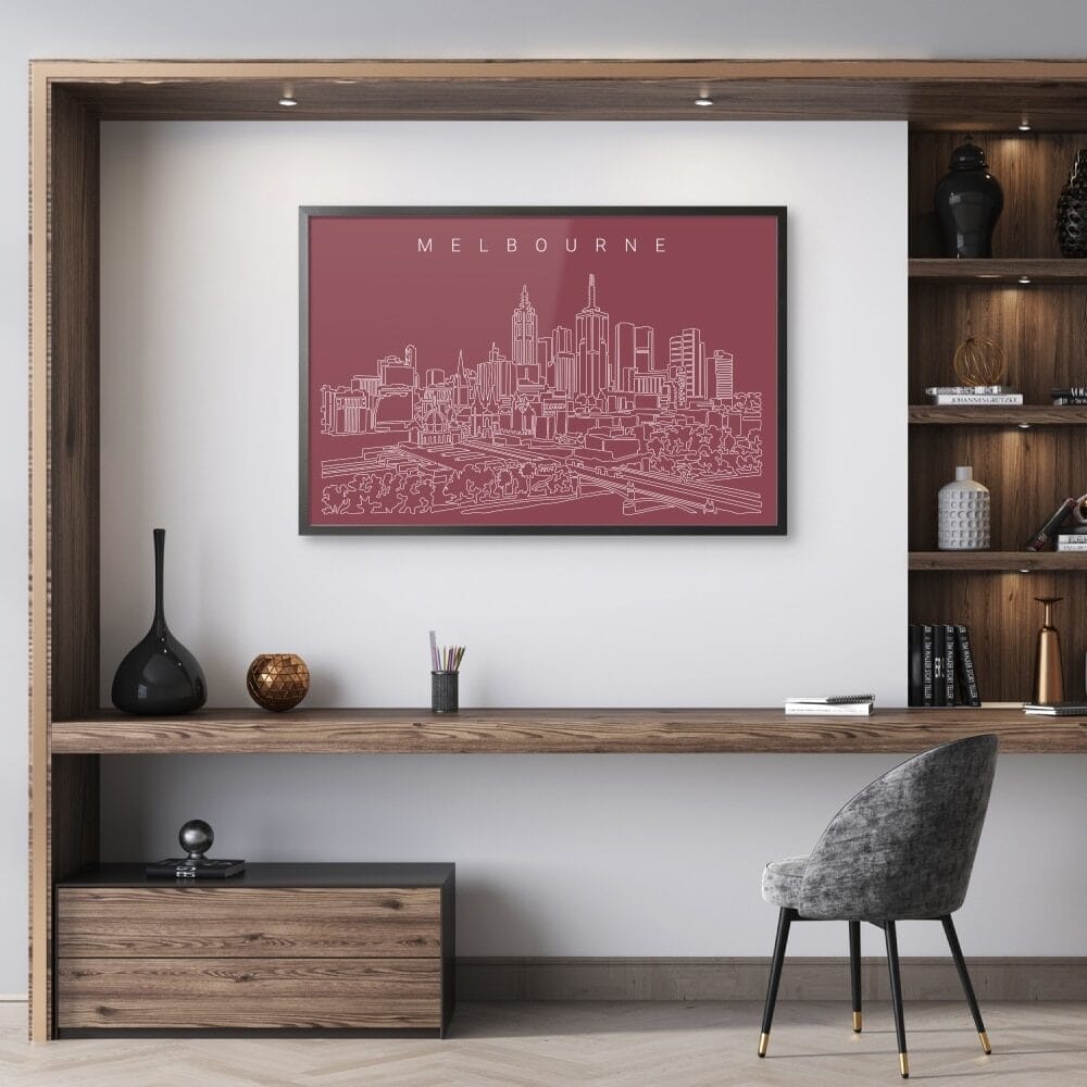 Framed Melbourne Skyline Wall Art for Home Office - Dark Framed Melbourne Skyline Wall Art for Home Office - Dark