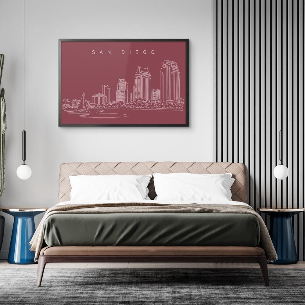 Framed San Diego Skyline Wall Art for Bed Room - Dark Framed San Diego Skyline Wall Art for Bed Room - Dark