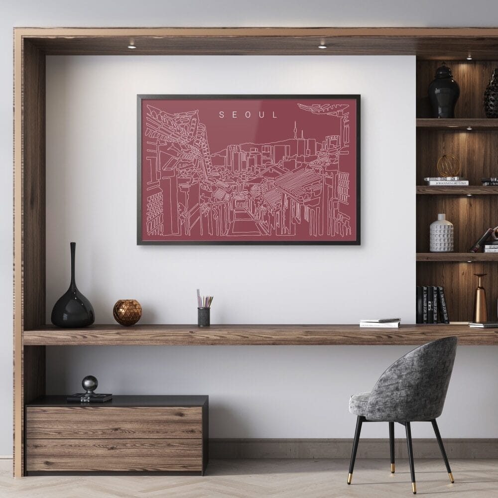 Framed Seoul Korea Wall Art for Home Office - Dark Framed Seoul Korea Wall Art for Home Office - Dark