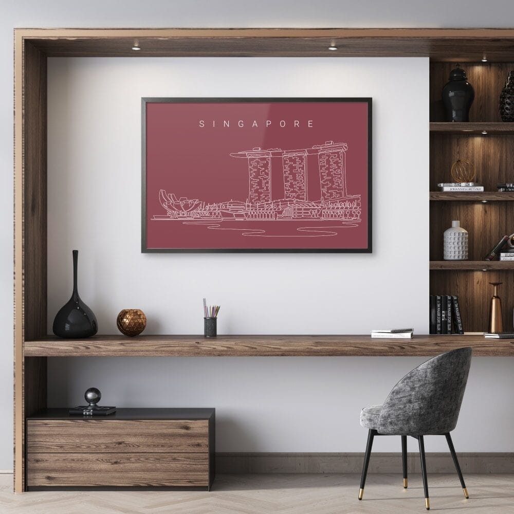 Framed Singapore Skyline Wall Art for Home Office - Dark Framed Singapore Skyline Wall Art for Home Office - Dark