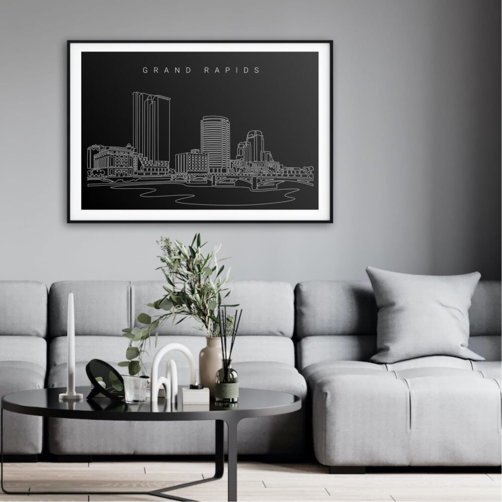 Grand Rapids Skyline Art Print for Living Room - Dark Grand Rapids Skyline Art Print for Living Room - Dark