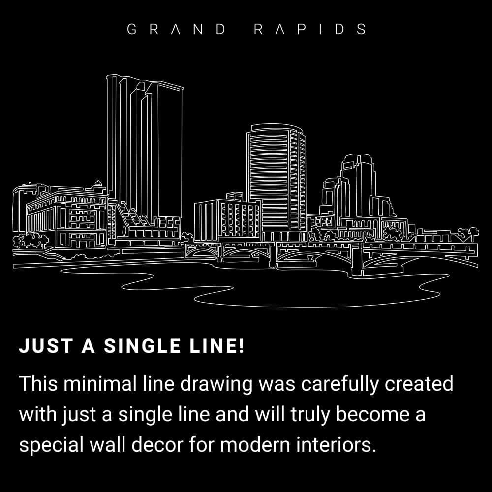 Grand Rapids Skyline One Line Drawing Art - Dark Grand Rapids Skyline One Line Drawing Art - Dark
